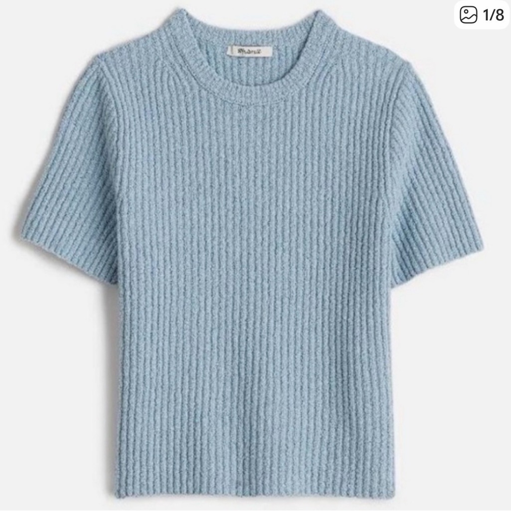Madewell Light Blue Ribbed Short-Sleeve Crewneck Sweater